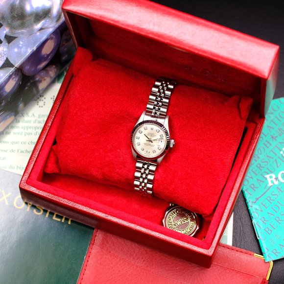 LADY ROLEX DATEJUST FACTORY SILVER DIAMOND DIAL 26MM WATCH ORIGINAL BOX & PAPERS - Picture 4 of 15